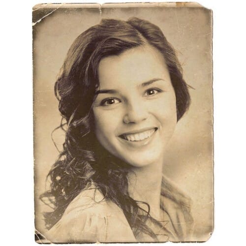 Before restoration: A tiny postcard print, enlarged